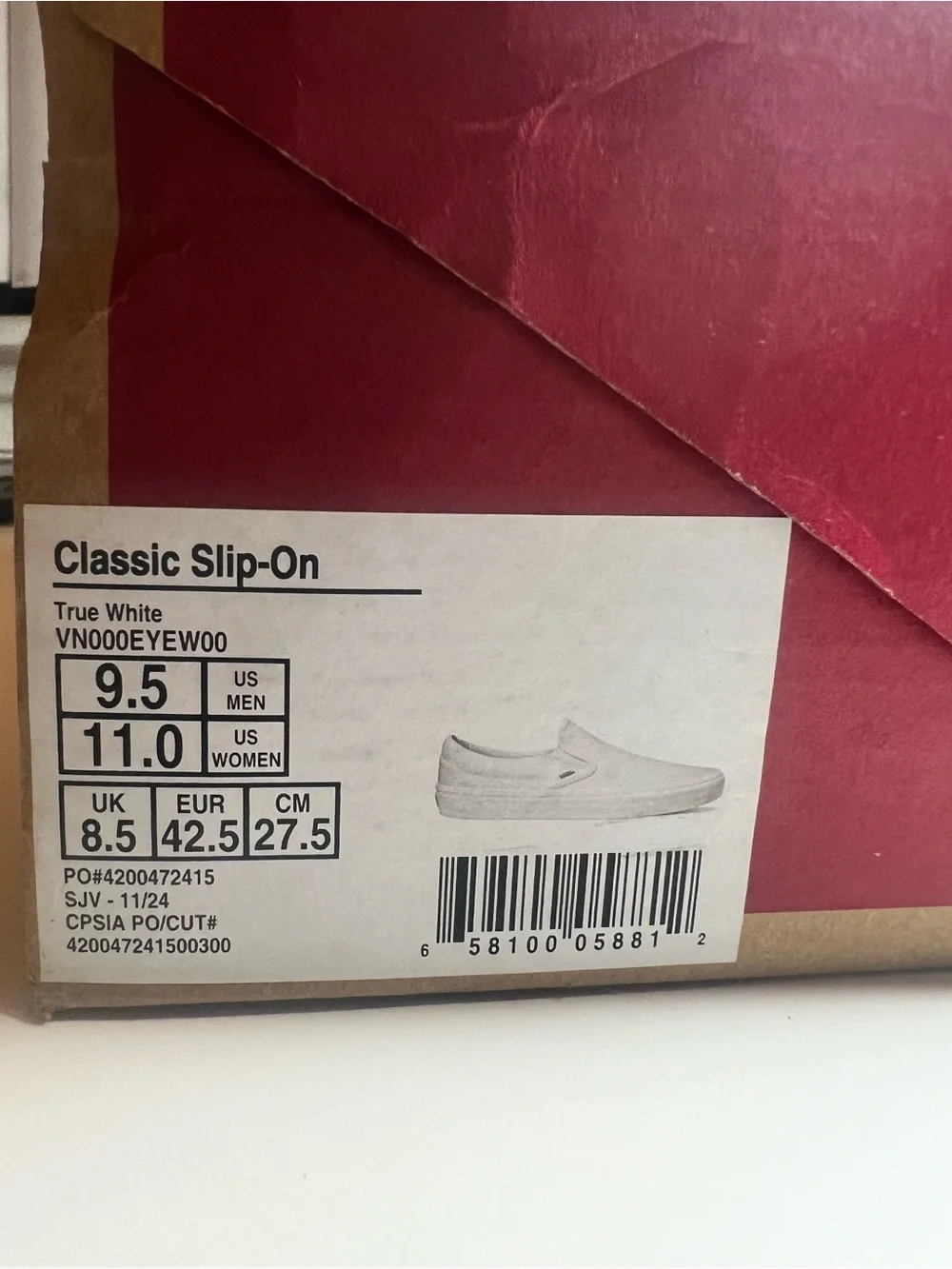 New Vans White Classic Slip-On Canvas Sneakers (never used)